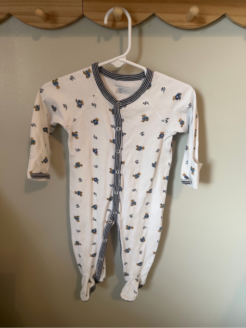 Polo Ralph Lauren Baby 3-6M White Footed Polo Bear One-Piece Snap